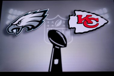 PHOENIX, USA, 30 JANUARY 3, 2023: Philadelphia Eagles vs. Kansas City Chiefs. Black Silhouette of Vince Lombardi Trophy for the winner of National Football League.