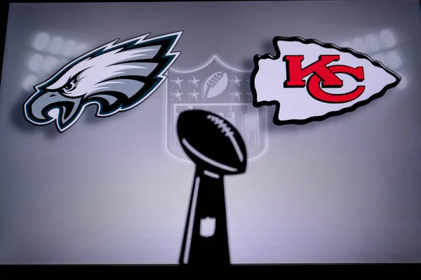 stock image PHOENIX, USA, 30 JANUARY 3, 2023: Philadelphia Eagles vs. Kansas City Chiefs. Black Silhouette of Vince Lombardi Trophy for the winner of National Football League.