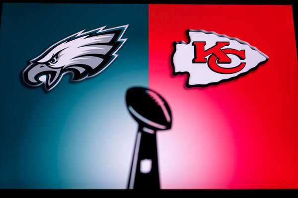 PHOENIX, USA, 30 JANUARY 3, 2023: Philadelphia Eagles vs. Kansas City Chiefs. Black Silhouette of Vince Lombardi Trophy for the winner of National Football League.