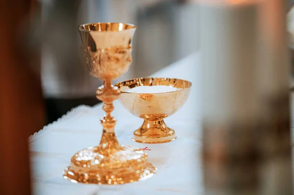 Capturer Symbolisme Sacré Image Calice Vase Eucharistique Lors Une Messe — Photo