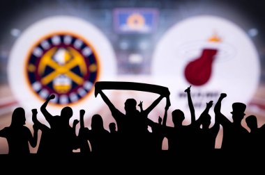 DENVER, ABD, 31 Mayıs 2023: NBA Finalleri Finali: Denver Nuggets Miami Heat 'e Karşı, Larry O' Brien Şampiyonluk Kupası 'nın Görkemli Silueti tarafından temsil edilen
