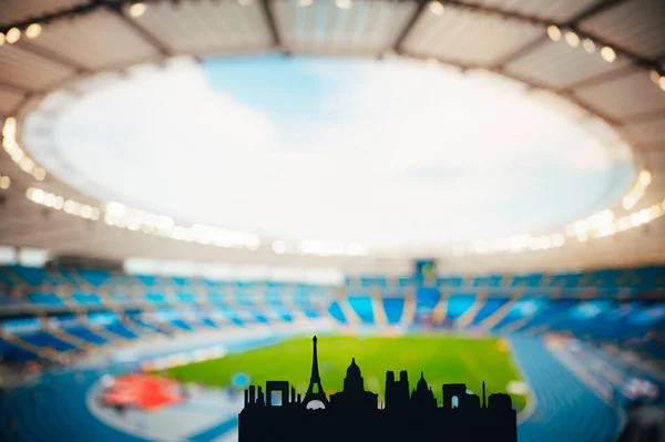 City Lights Sports Silhouette Paris Showcasing Landmarks Set Contemporary Stadium — Stock Photo, Image