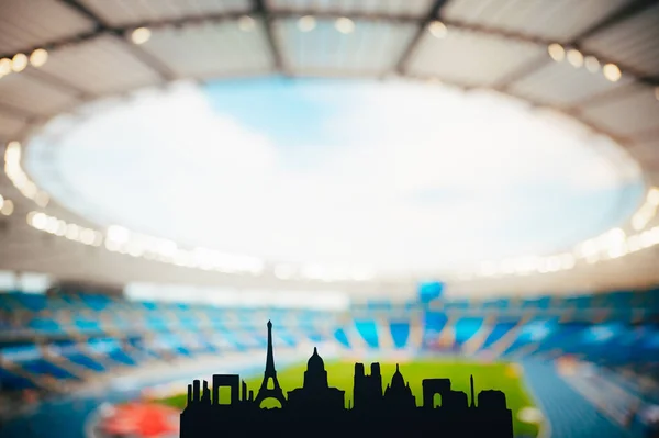 City Lights Sports Silhouette Paris Showcasing Landmarks Set Contemporary Stadium — Stok fotoğraf