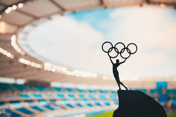 Paris France July 2023 Embodying Olympic Spirit Statue Athlete Holds — Stock Photo, Image