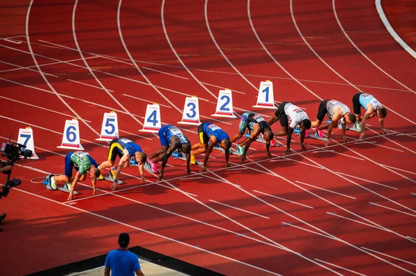 Ostrava Tjechien Juni 2023 Mäns 100M Sprint Race Snapshot Från — Stockfoto