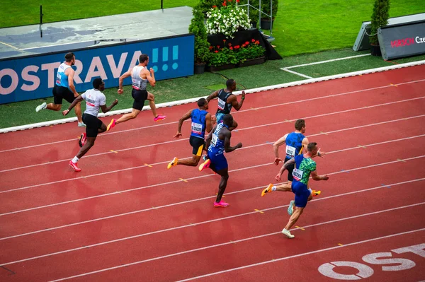 Ostrava Tschechien Juni 2023 100 Sprint Der Männer Bei Leichtathletik — Stockfoto