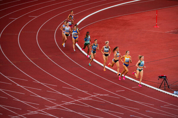 OSTRAVA, CZECHIA, JUNE 27, 2023: 1500m Female Race Culmination at Track and Field Venue for Worlds in Budapest and Summer olympic Games in Paris