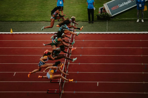 Ostrava Czechia June 2023 Women 100M Hurdles Race Unfolds Track — Stock Photo, Image