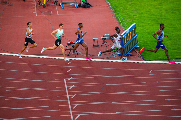 OSTRAVA, CZECHIA, JUNE 27, 2023: Men's 1500m Race Unfolds on the Track and Field Stage for Worlds in Budapest and Games in Paris