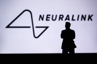 California, ABD, 30. Nöroalink 'in şirketinin logosu, insan beynine ilk kez çip yerleştiren iş adamı Elon Musk' un siluetini içeriyor.