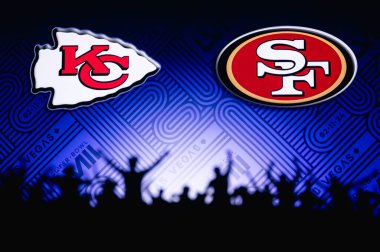 LAS VEGAS, NEVADA, ABD, JANUARY 29, 2024: Allegiant Stadyumunda hayranlar ve kalabalık Super Bowl LVIII, 58. Super Bowl, Kansas City Chiefs vs. San Francisco 49ers, NFL Finalleri