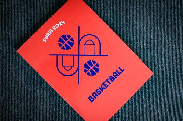 stock image PARIS, FRANCE, MARCH 26, 2024: Basketball pictogram for paris 2024 summer olympics. Official icon of sport at olympics game in Paris 24