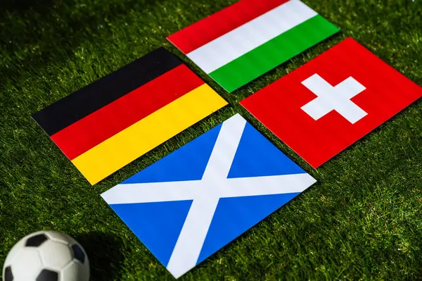Grupo Torneo Fútbol Europeo Alemania 2024 Banderas Alemania Escocia Hungría — Foto de Stock