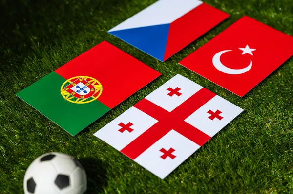 Torneo Fútbol Alemania 2024 Grupo Banderas Nacionales Turquía Georgia Portugal — Foto de Stock
