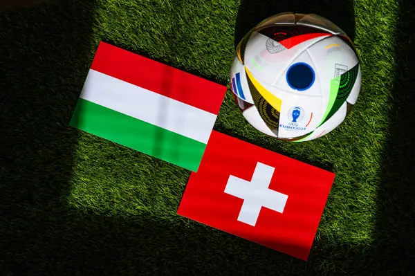 Leipzig Deutschland April 2024 Ungarn Gegen Schweiz 2024 Gruppe Fußballspiel lizenzfreie Stockfotos