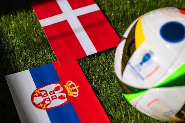 Hamburg Duitsland April 2024 Denemarken Servië Euro 2024 Groep Voetbalwedstrijd Rechtenvrije Stockafbeeldingen