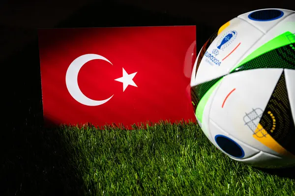 Berlijn Duitsland April 2024 Turkije Nationale Vlag Officiële Voetbal Van Stockafbeelding