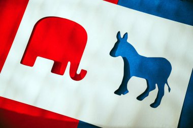 Red Republican Elephant and Blue Democrat Donkey Represent Rivalry in U.S. Presidential Election 2024 clipart