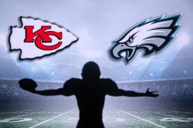 NEW ORLEANS, ABD, JANUARY 27, 2025: NFL oyuncusu Quarterback Kansas City Chiefs vs. Philadelphia Eagles, Super Bowl LIX for season 2024, NFL Final, American Football game