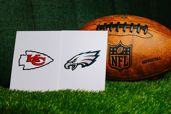 НЬЮ-ОРЛИНС, США, 27 января 2025 года: Championship of Kansas City vs Philadelphia Eagles, Super Bowl LIX for season 2024, NFL Final, American football championship game in Superdome in New Orleans, Louisiana