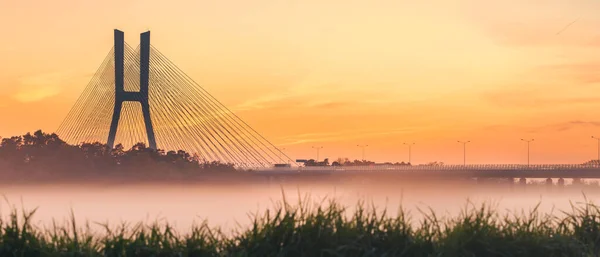 Вроцлав Редзинский Мост Через Реку Одра Поздно Вечером После Захода — стоковое фото