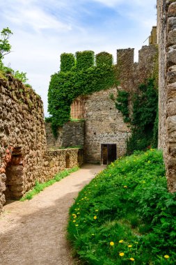 Chojnik Şatosu - Sobieszow, Karkonosze Dağları 'ndaki Chojnik dağının tepesindeki tarihi kalıntılar. Dağ yürüyüşü patikasındaki turistik eğlence, kalenin içindeki duvarları görmek.