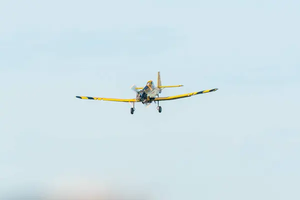 stock image Leszno, Poland - June, 22, 2024: Antidotum Airshow Leszno, PZL M18 Dromader firefighting plane. The pilot presents a firefighting plane during a flight.