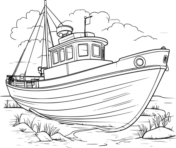 Boat Coloring Book — Stock Vector