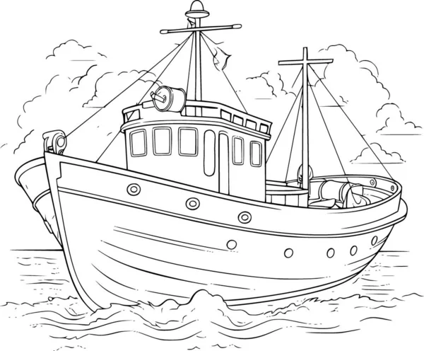 Perahu Dalam Buku Mewarnai - Stok Vektor