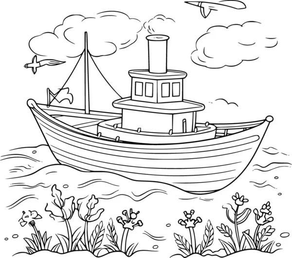 Лодка Раскраске — стоковый вектор