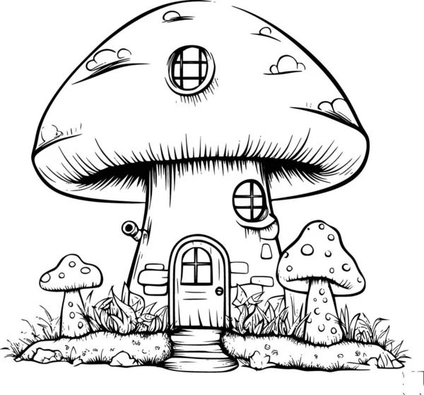 Coloring Book House Mushroom — Stock Vector