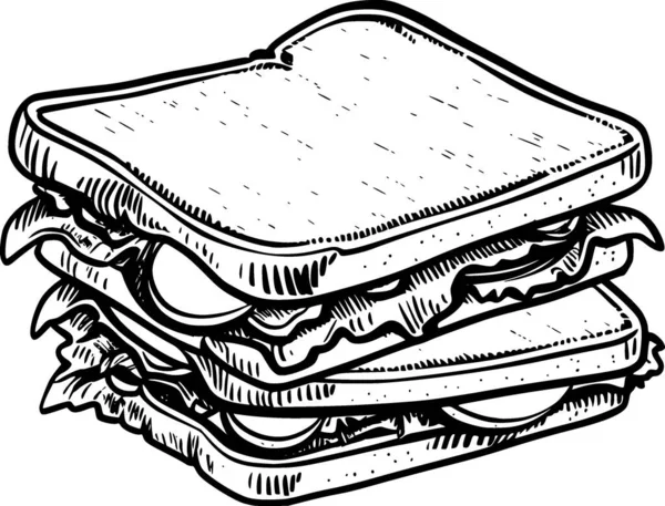 Sandwich Sketch Illustration Coloring Book — Stock Vector