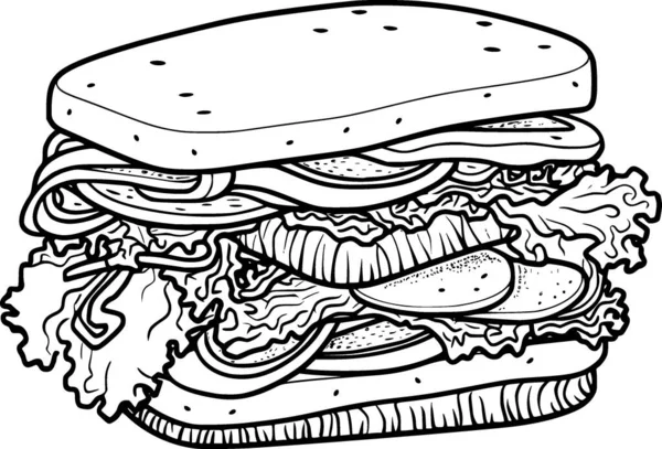 Sandwich Skiss Illustration För Målarbok — Stock vektor