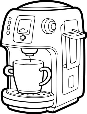 Bir kahve makinesinin siyah beyaz çizimi