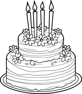 Bir doğum günü pastasının siyah beyaz çizimi