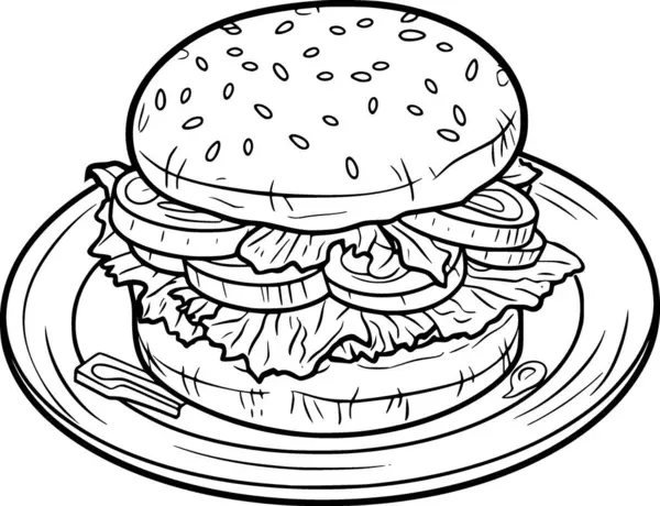 Eine Schwarz Weiß Zeichnung Eines Burgers — Stockvektor