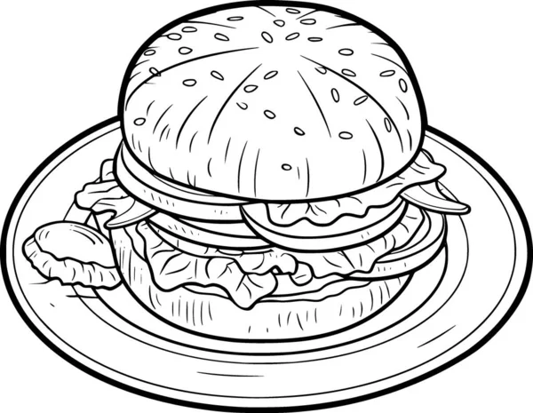 バーガーの黒と白の絵 — ストックベクタ