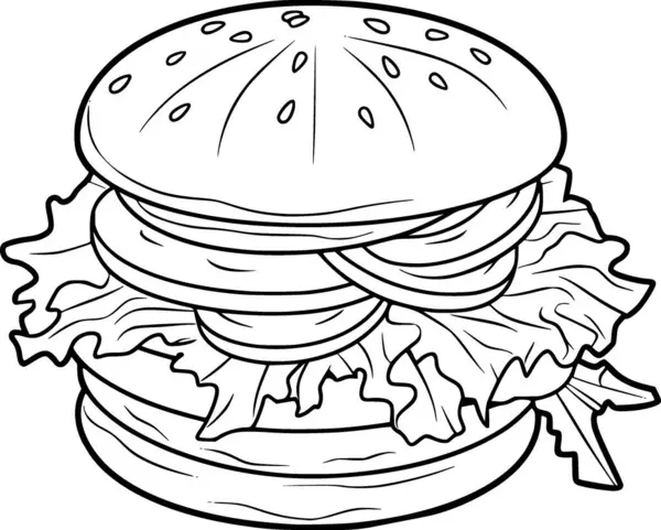 Black White Drawing Burger Stock Vector