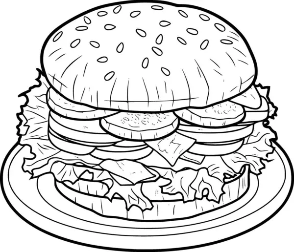 Black White Drawing Burger Stock Vector