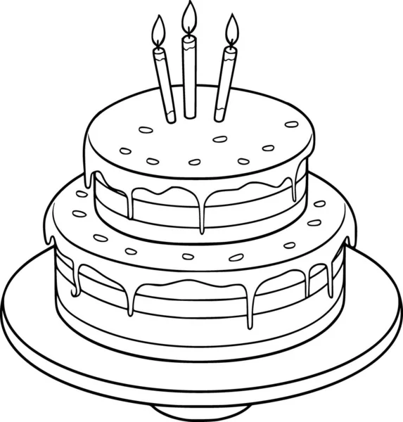 Black White Drawing Birthday Cake Stock Illustration