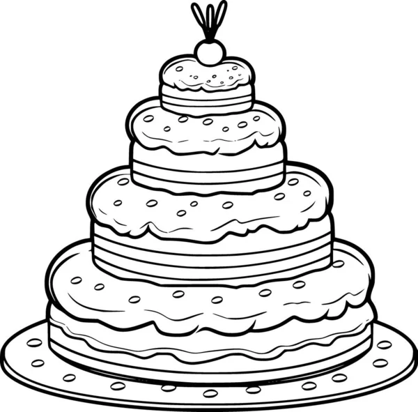 Black White Drawing Birthday Cake Vector Graphics
