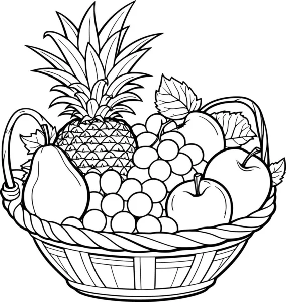 Dessin Contour Noir Blanc Fruit Dans Panier — Image vectorielle