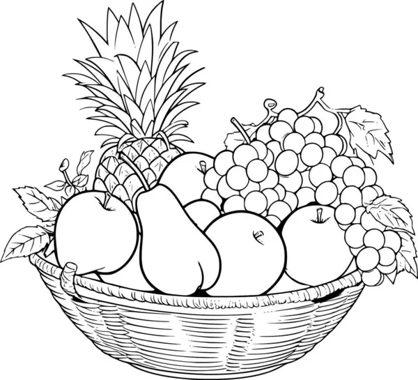 Dessin Contour Noir Blanc Fruit Dans Panier Illustrations De Stock Libres De Droits