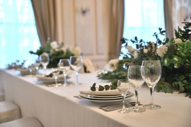 Wedding decorations. Holiday table decoration. Flowers