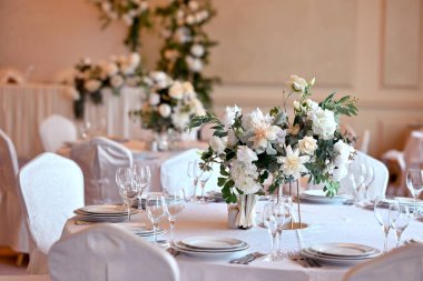 Wedding decorations. Holiday table decoration. Flowers