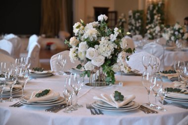 Wedding decorations. Holiday table decoration. Flowers