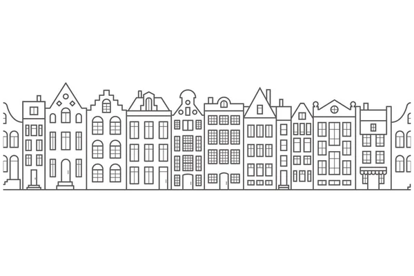 European Houses Seamless Border Amsterdam Buildings Row Pattern Street City — Stok Vektör
