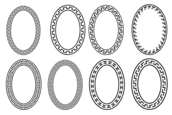 Greek Key Oval Frame Set Circle Borders Meander Ornaments Ellipse —  Vetores de Stock