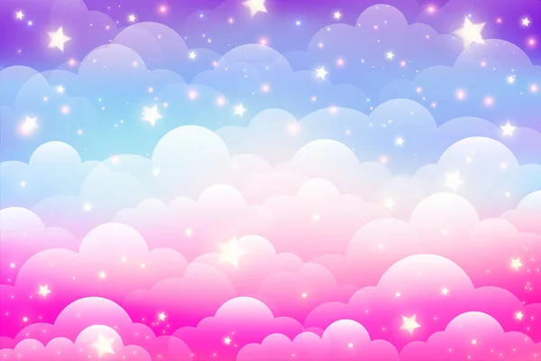 Радужный Единорог Фон Облаками Звездами Пастельное Небо Волшебный Пейзаж Абстрактный — стоковый вектор
