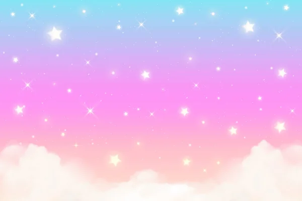 Tęczowe Tło Jednorożca Chmurami Gwiazdami Pastelowe Kolorowe Niebo Magiczny Różowy — Wektor stockowy